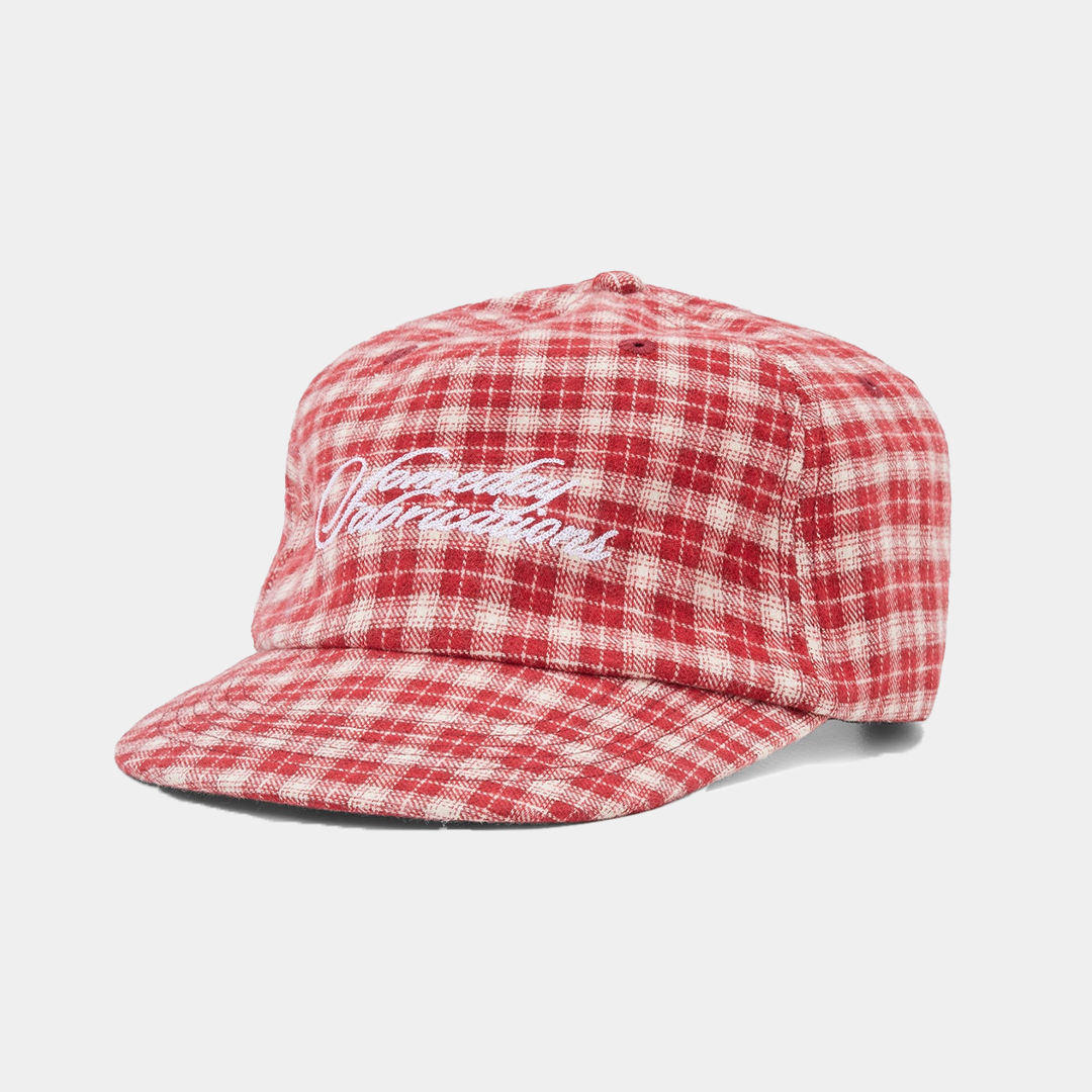 Someday Plaid Script Ballcap Red Brushed Twill