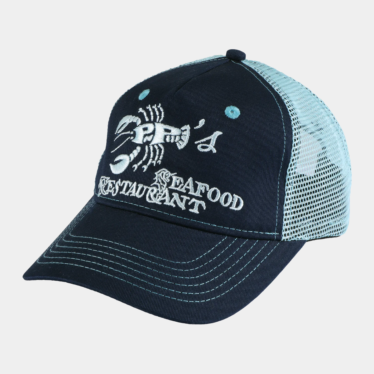 Pass~Port Seafood Staff Packers Trucker Navy