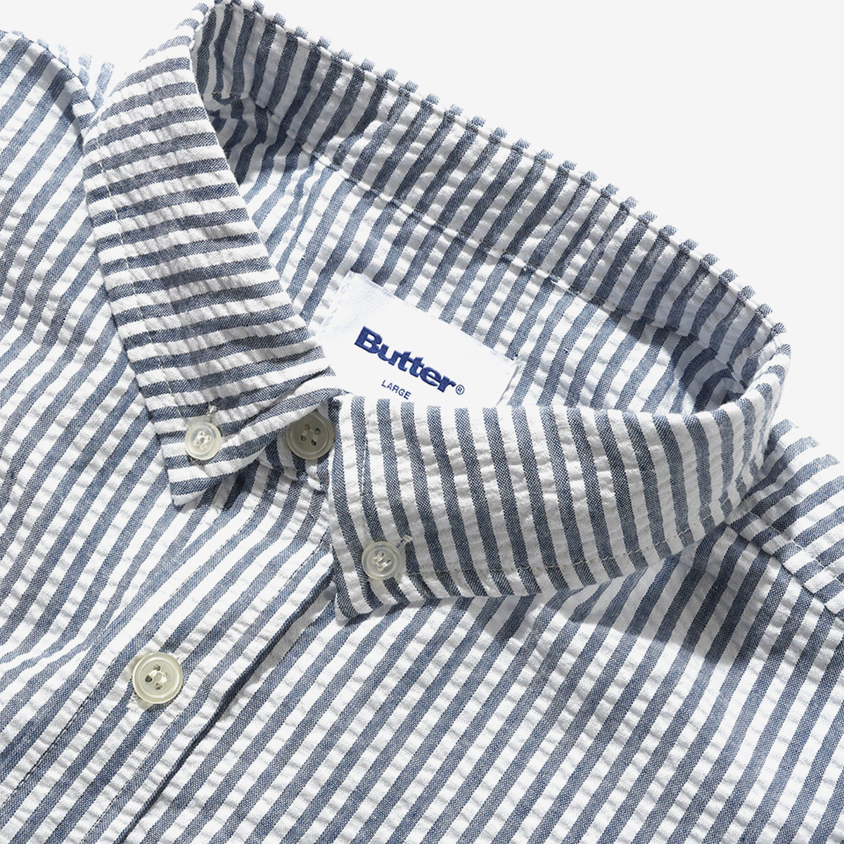 Butter Seersucker Striped Shirt Navy