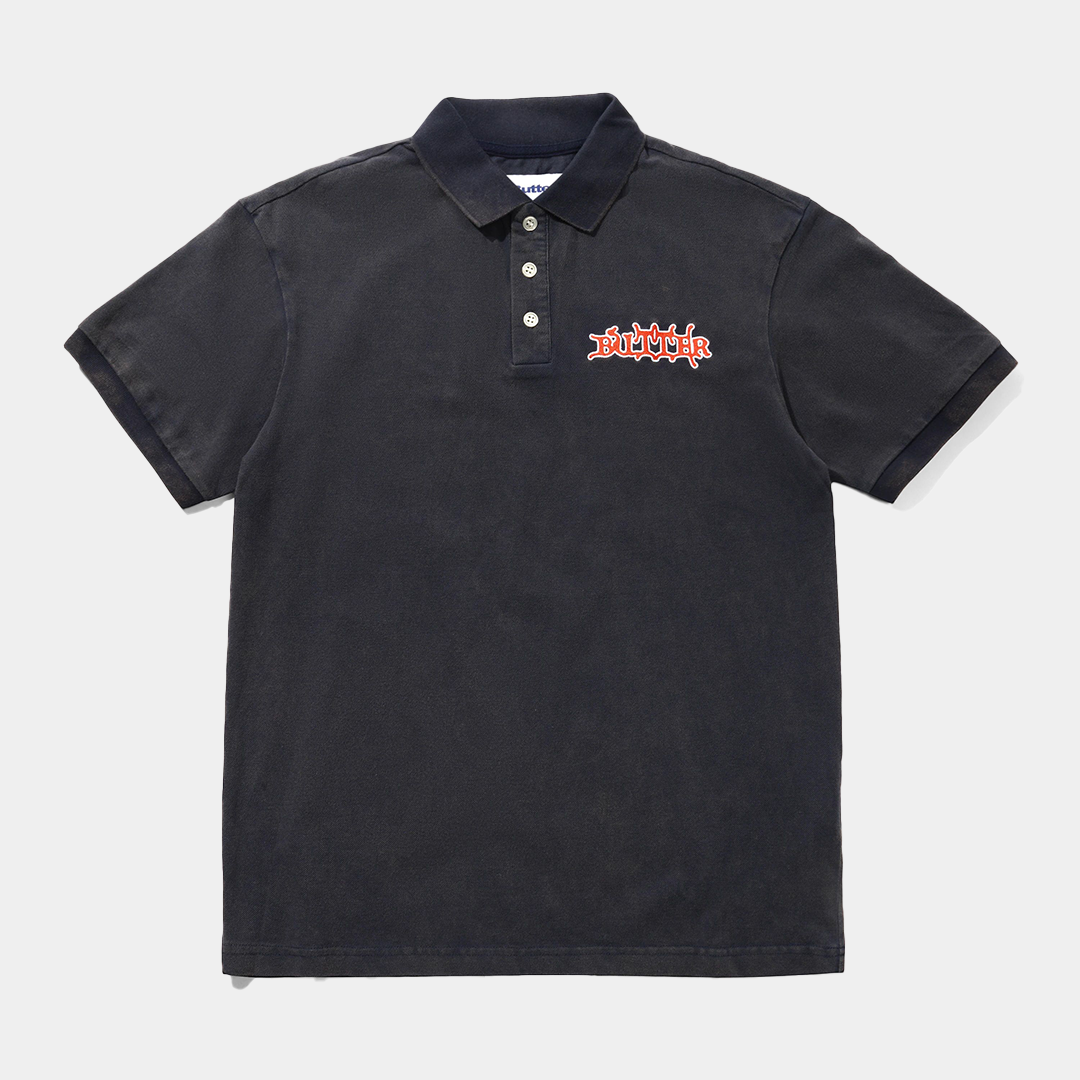 Butter Serif Polo Shirt Washed Navy