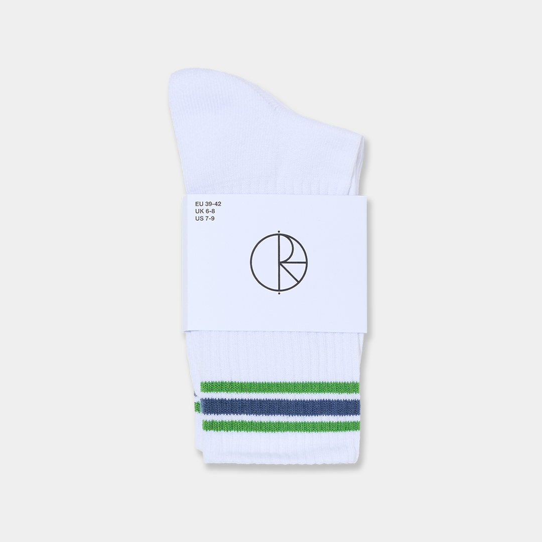 Polar Skate Co. Striped Rib Socks White + Green + Blue