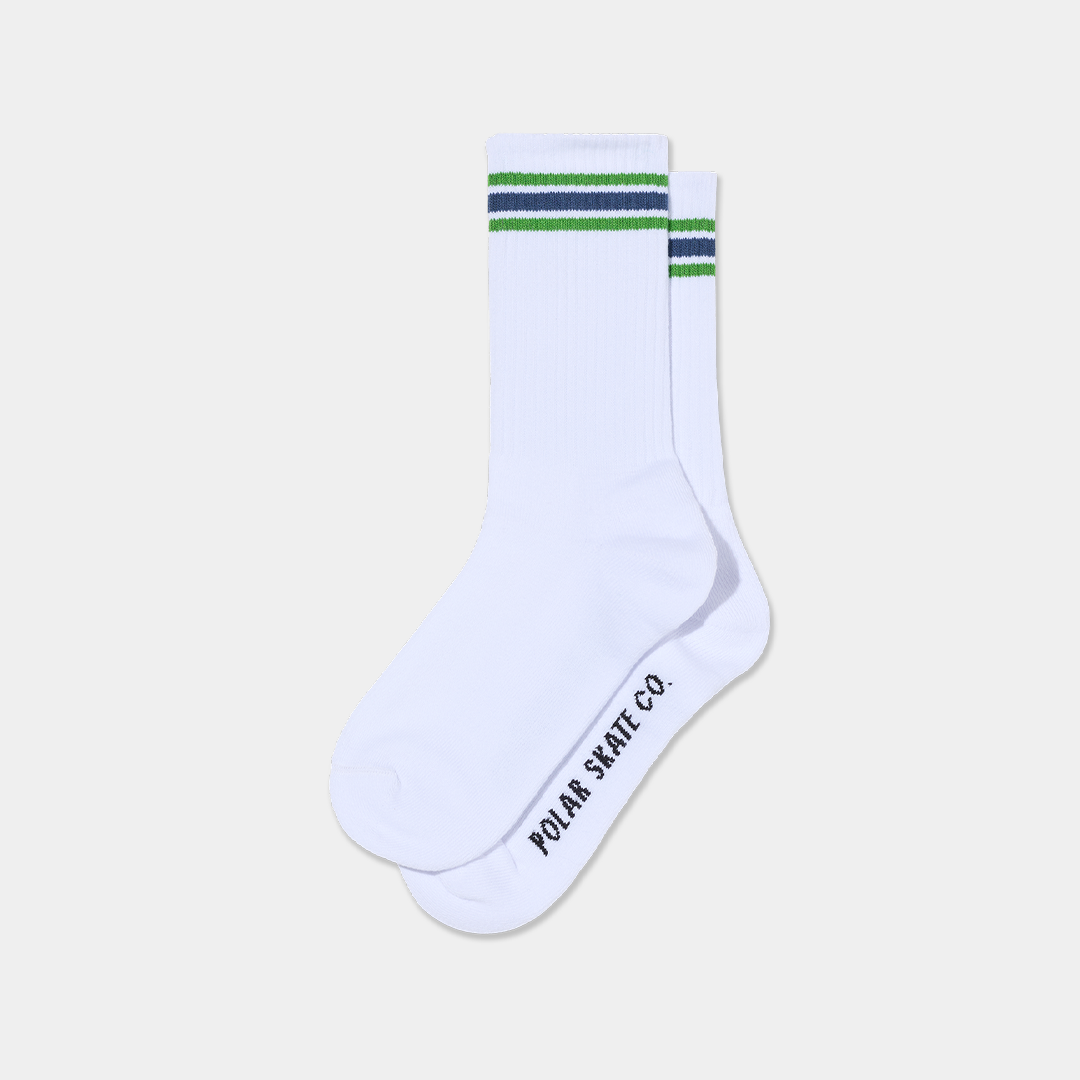 Polar Skate Co. Striped Rib Socks White + Green + Blue