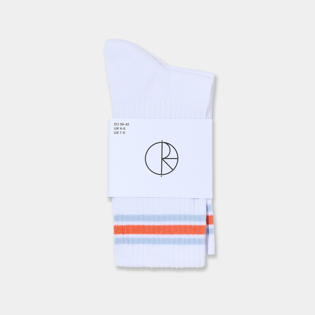 Polar Skate Co. Striped Rib Socks White + Orange + Blue