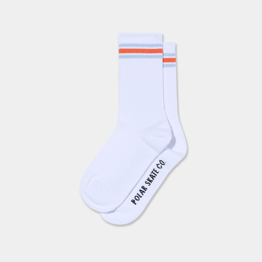 Polar Skate Co. Striped Rib Socks White + Orange + Blue