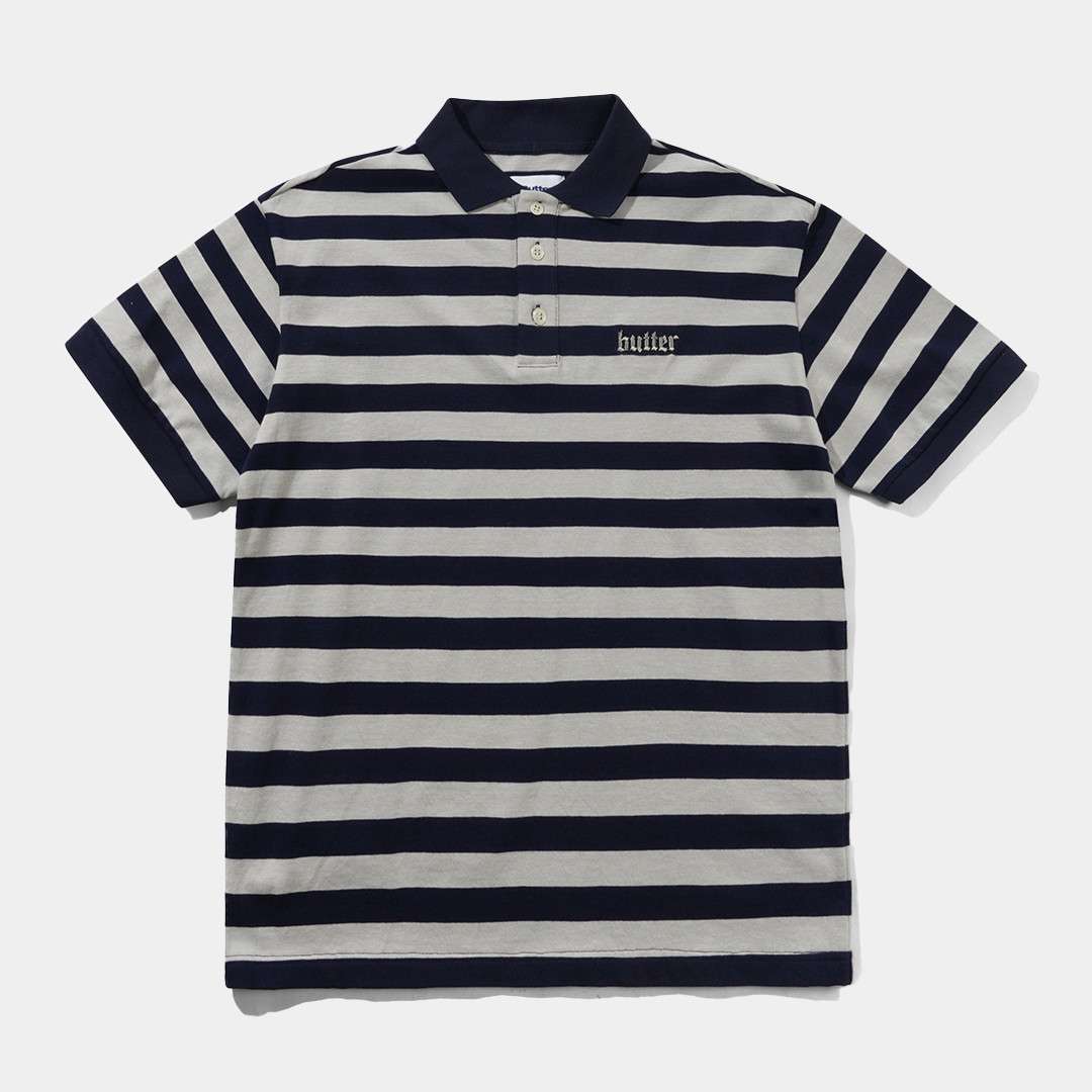 Butter Striped Polo Shirt Navy + Grey
