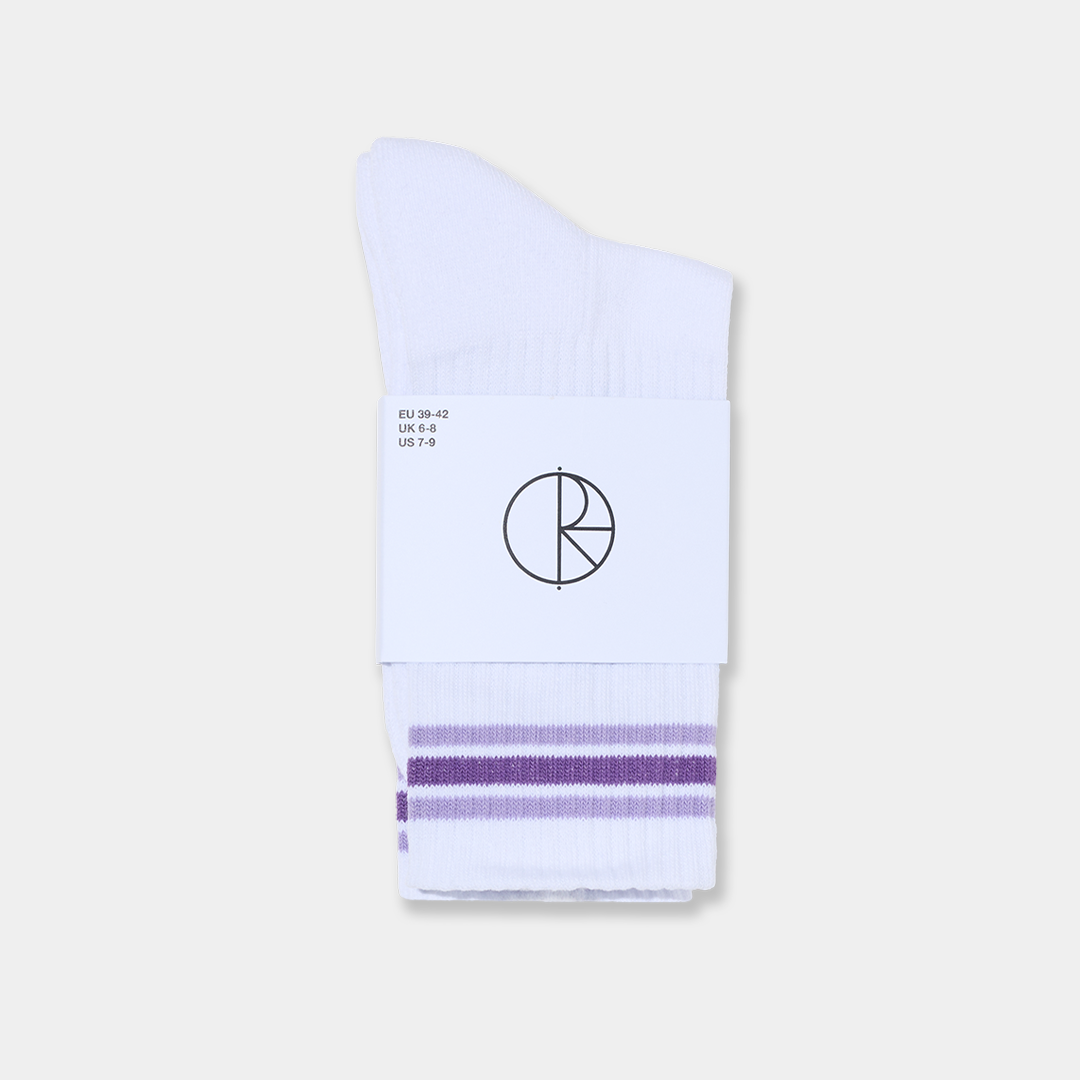 Polar Skate Co. Striped Rib Socks White + Lavender