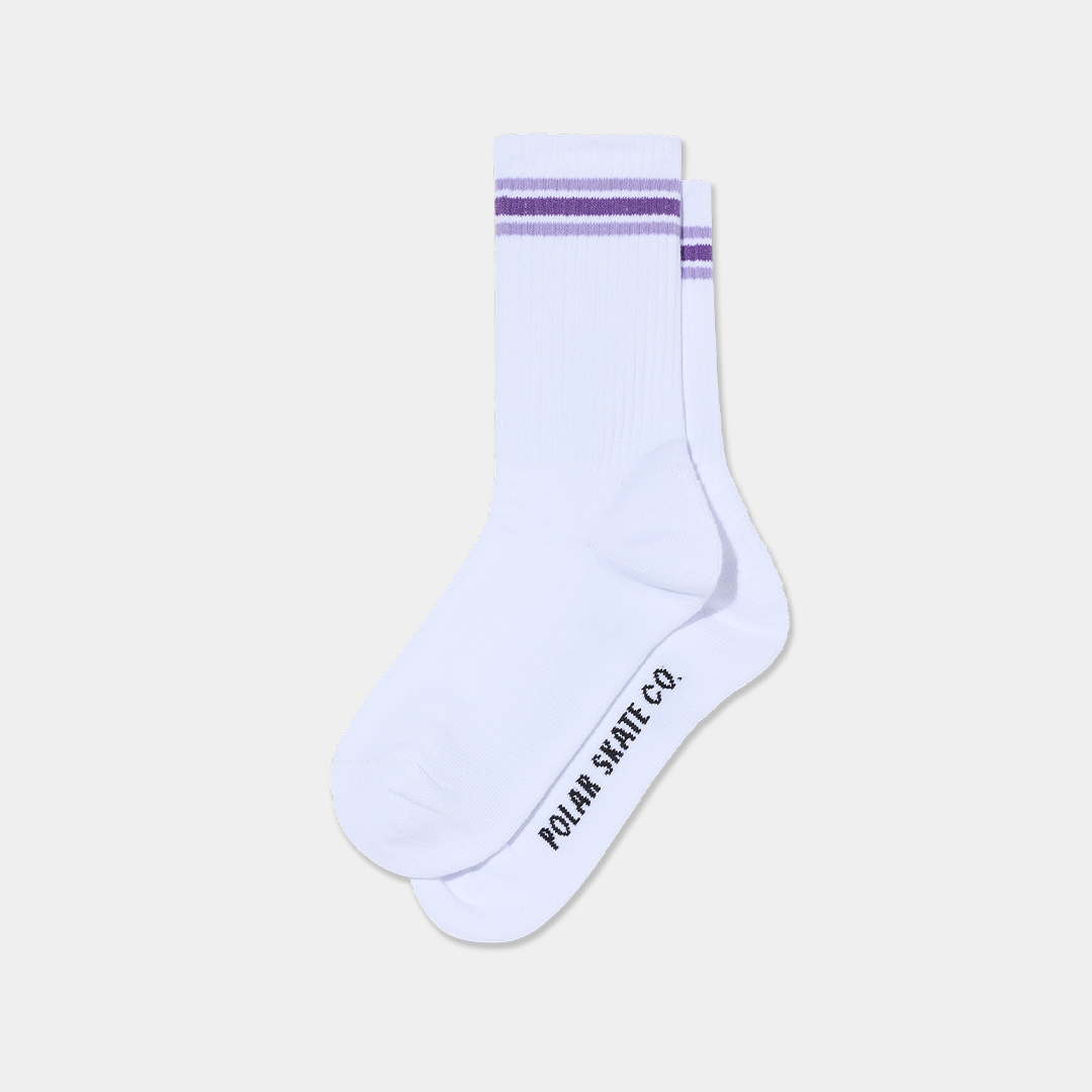Polar Skate Co. Striped Rib Socks White + Lavender