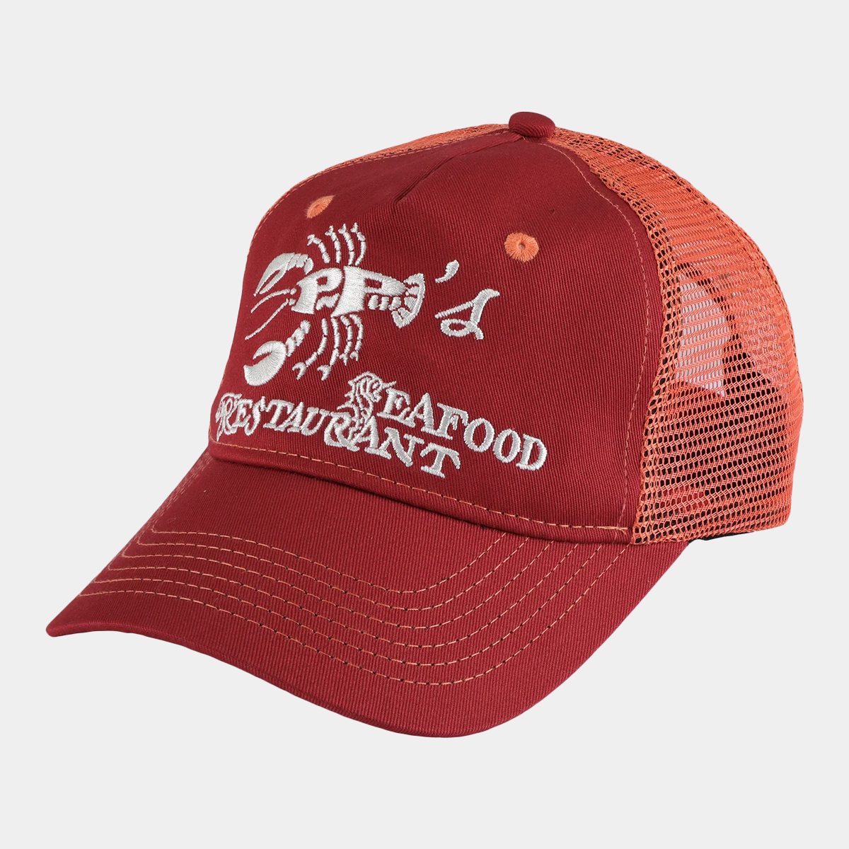 Pass~Port Seafood Staff Packers Trucker Lobster Red