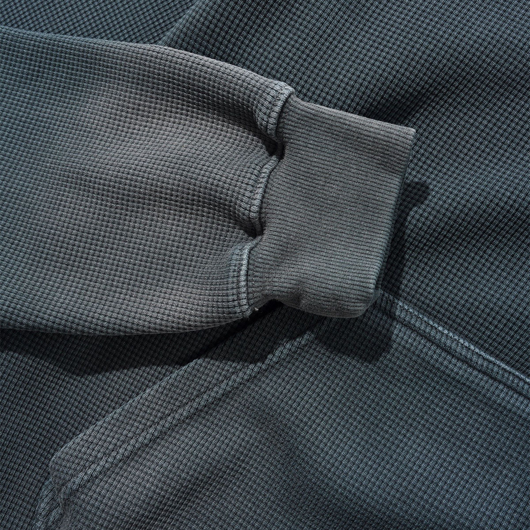 Butter Faded Waffle Zip-Thru Hood Washed Black