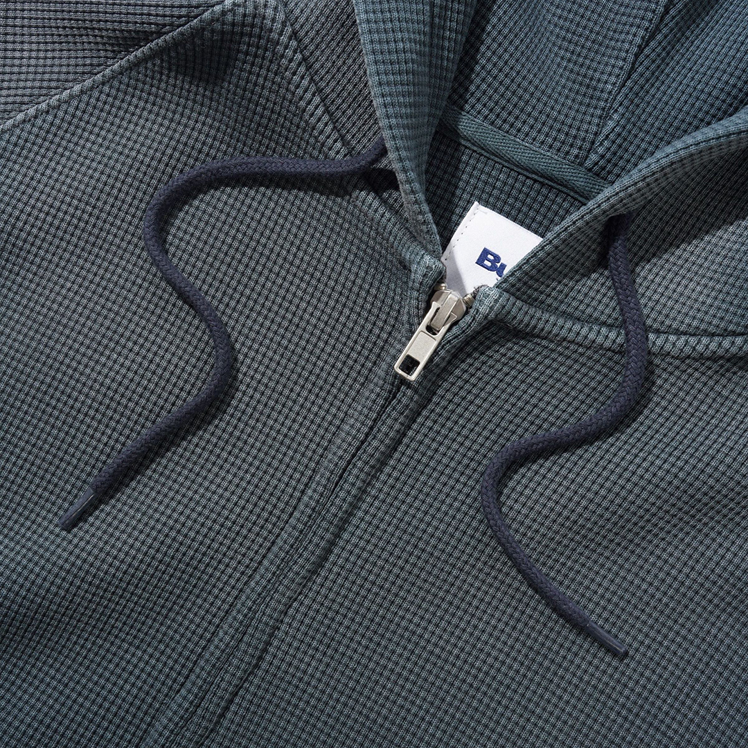 Butter Faded Waffle Zip-Thru Hood Washed Black