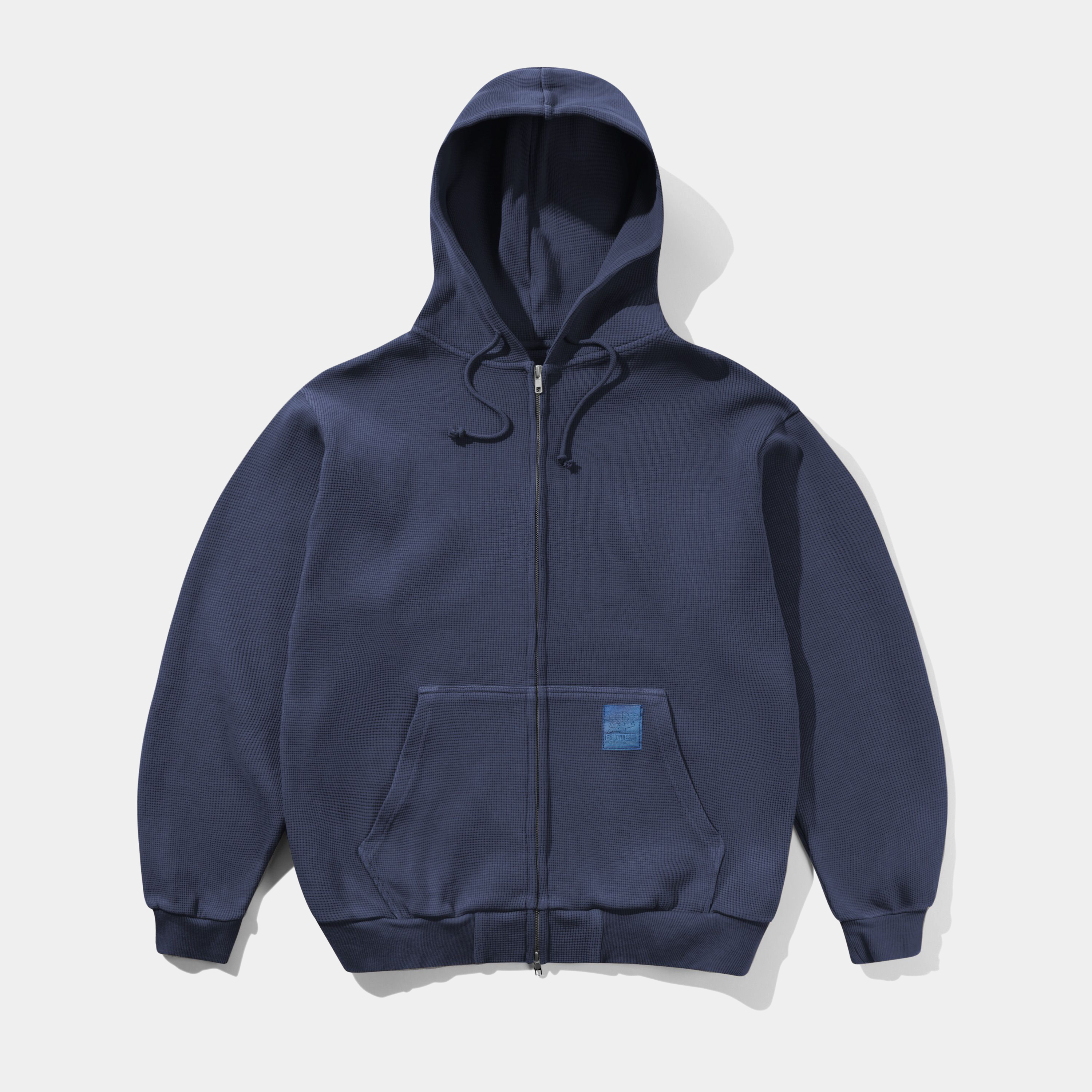 Butter Waffle Zip-Thru Hood Navy Overdye