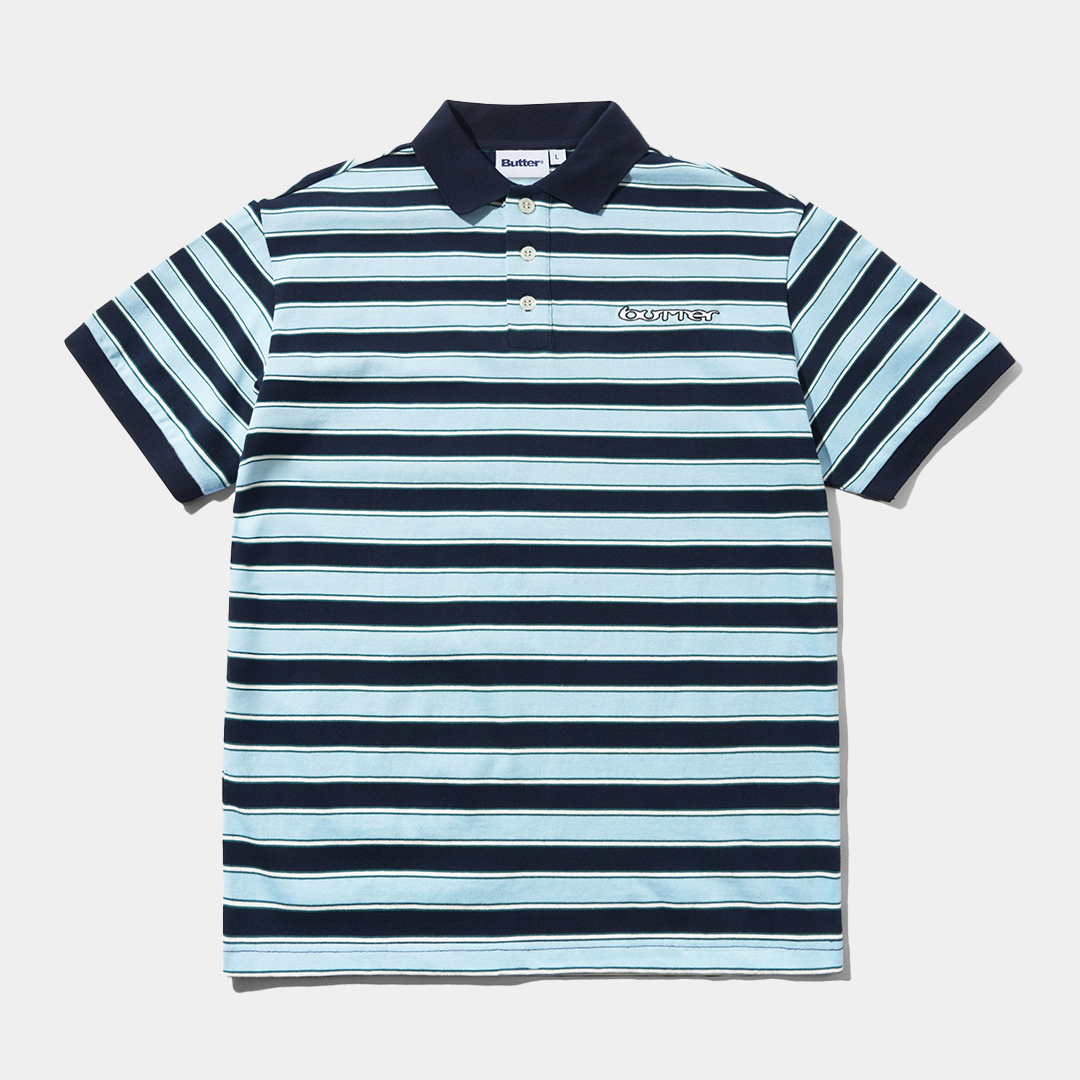 Butter Witness Stripe Polo Navy + Blue
