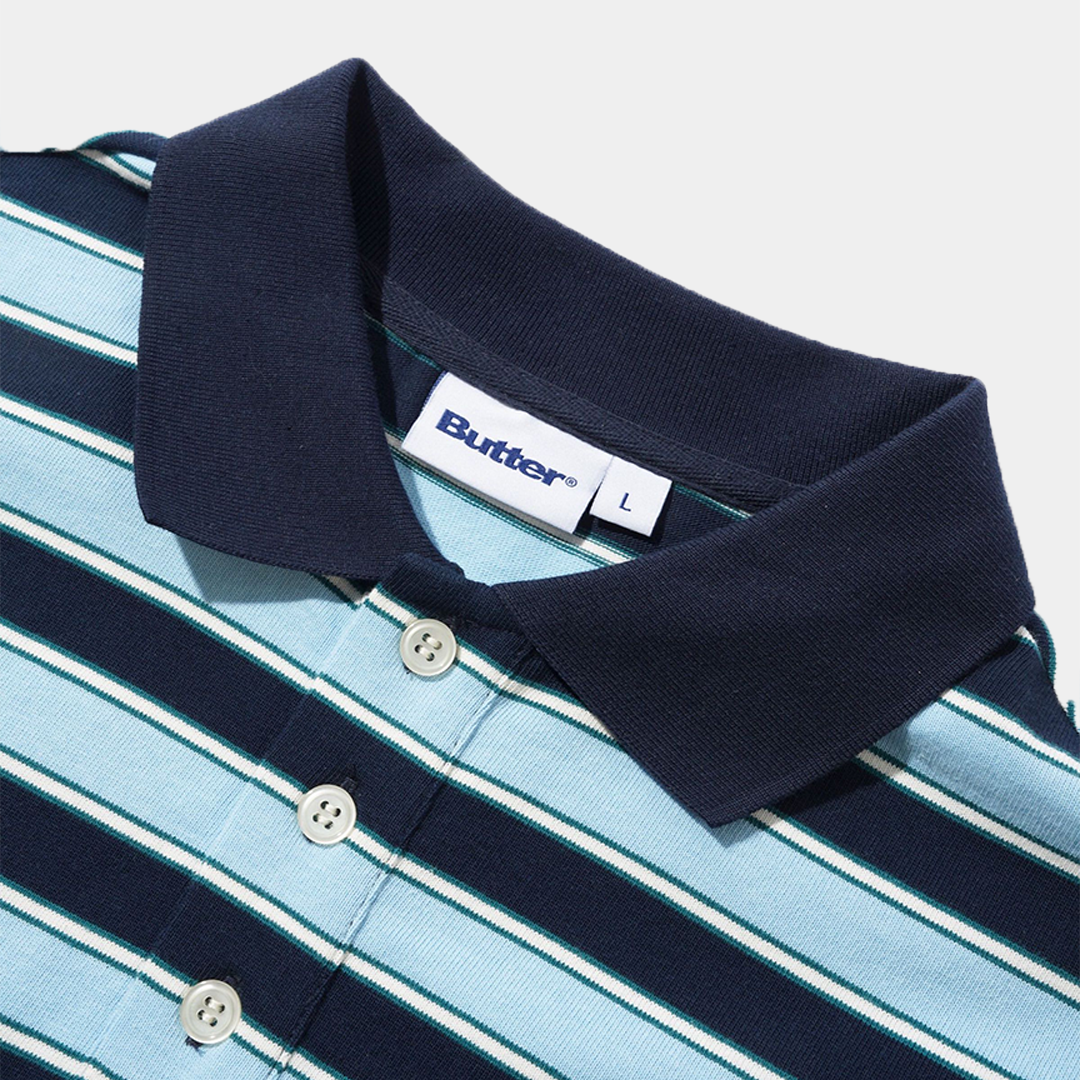Butter Witness Stripe Polo Navy + Blue