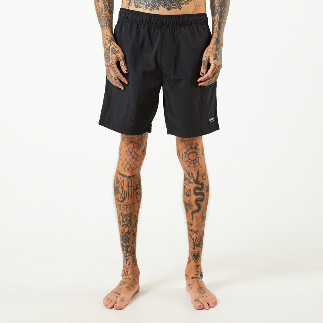 Afends Baywatch Vortex Recycled Elastic Waist Shorts Black