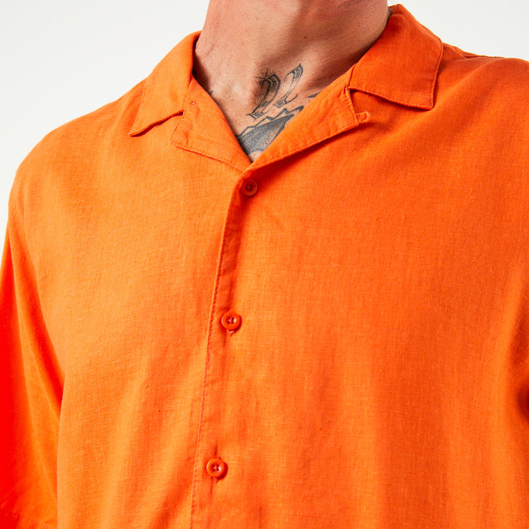Afends Hemp Cuban Short Sleeve Shirt Orange