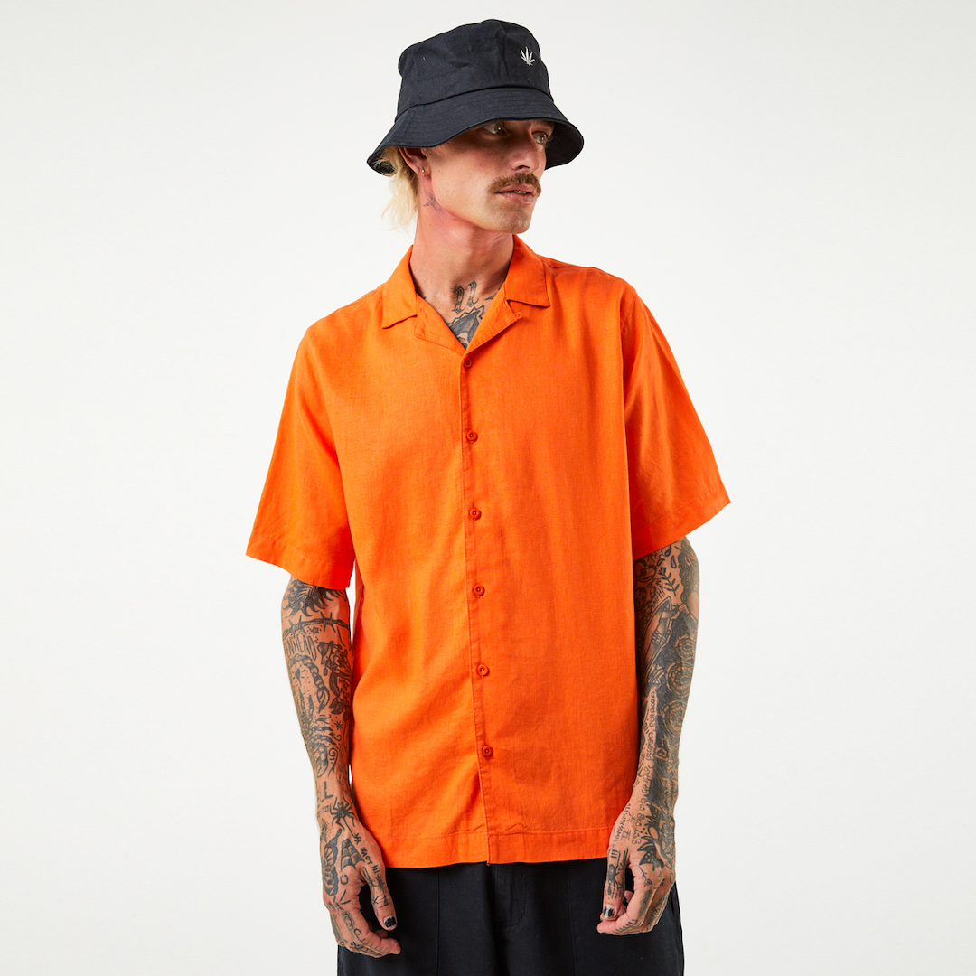 Afends Hemp Cuban Short Sleeve Shirt Orange