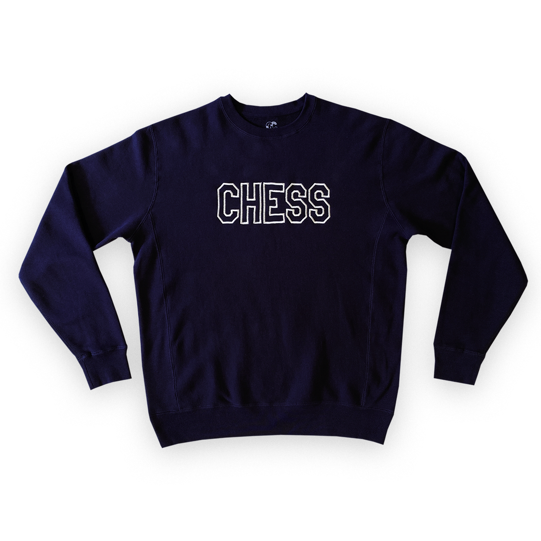 Chess Club Embroidered Chess Crewneck Navy Blue
