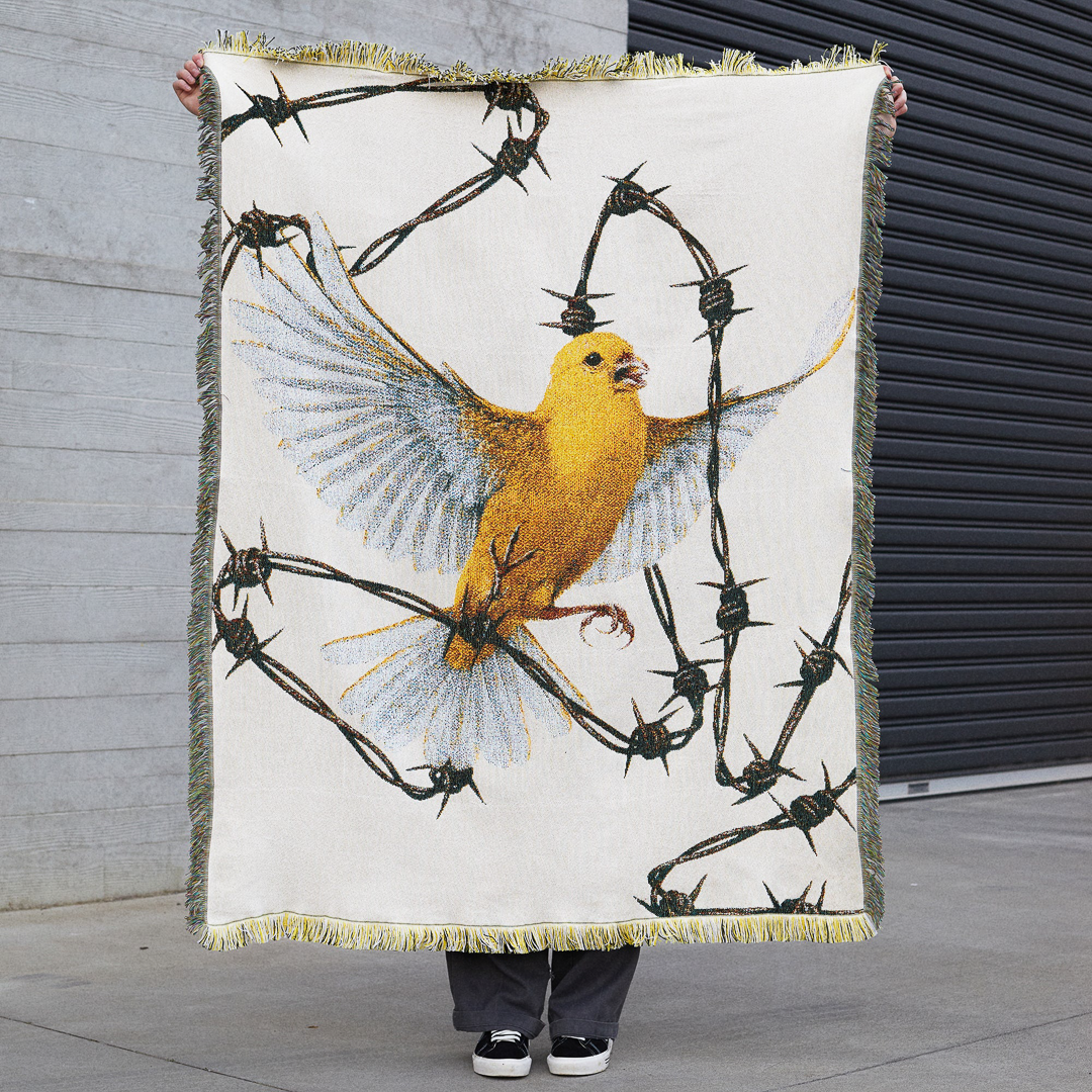 Crawling Death Bird On A Wire Woven Blanket