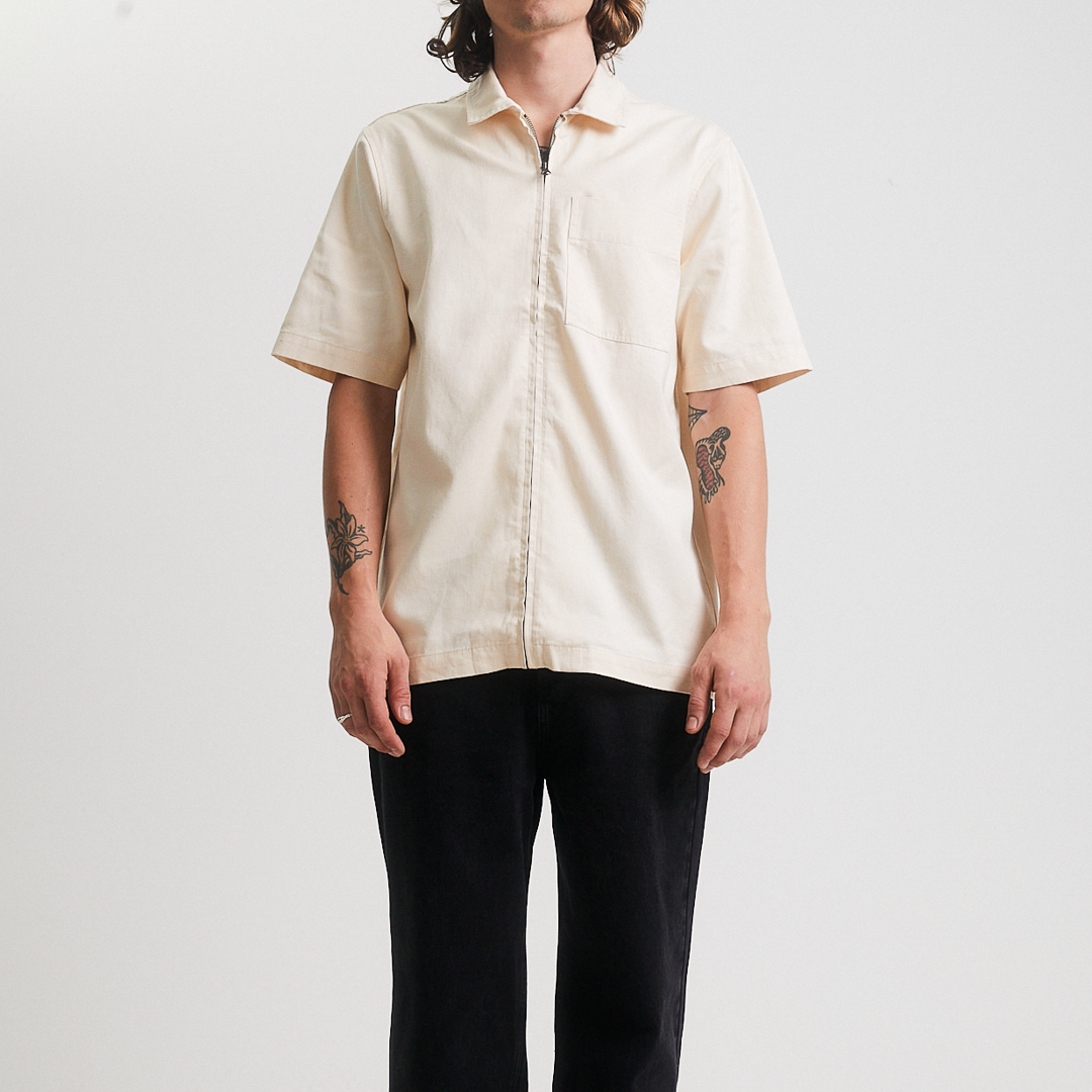 Chess Club x Afends Hemp Zip Short Sleeve Shirt Natural