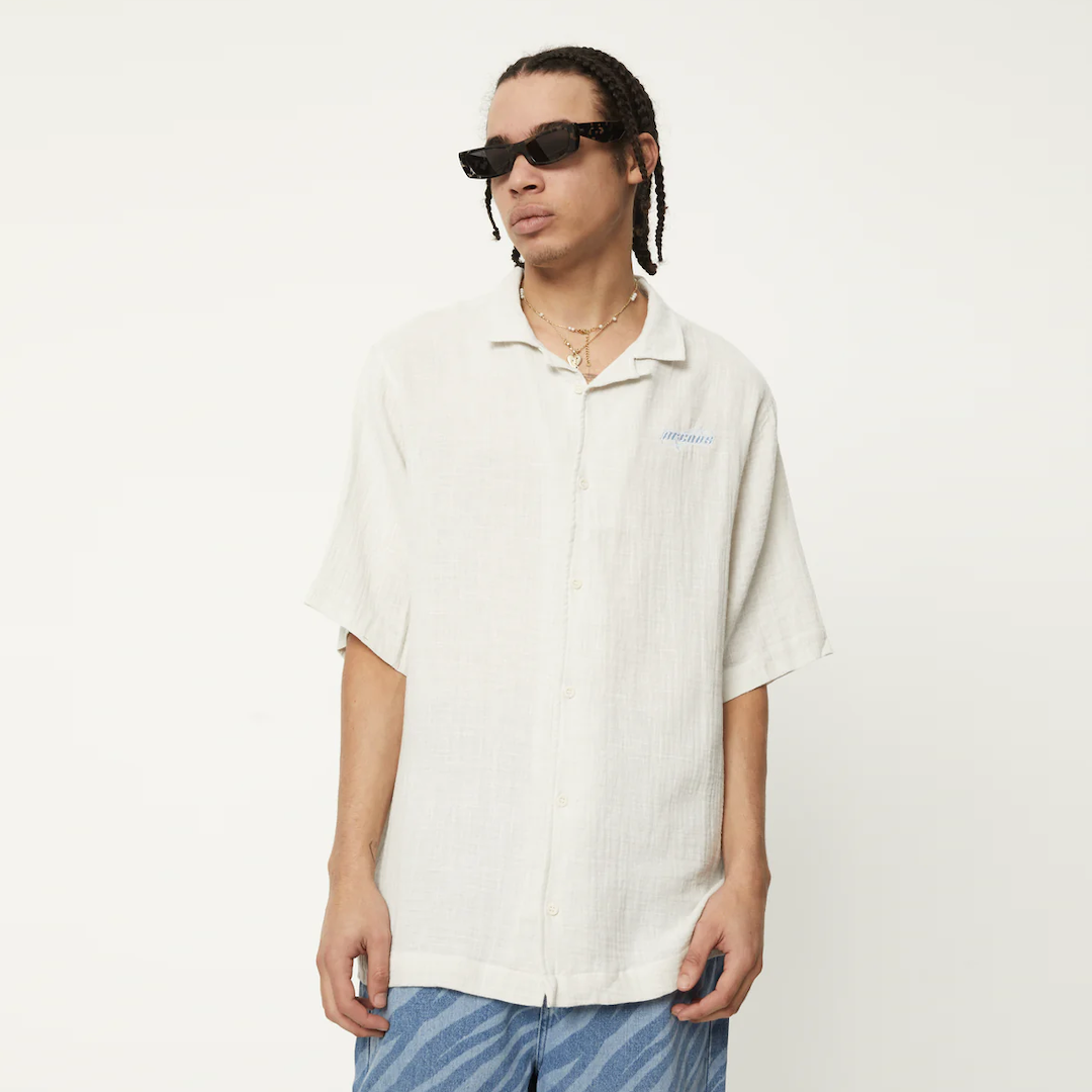 Afends Stratosphere Organic Cuban Short Sleeve Shirt Off White