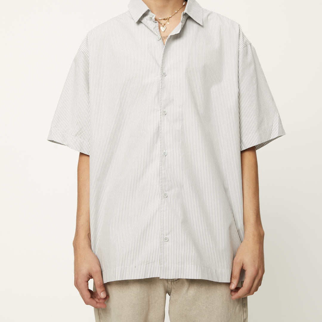 Afends Locked Up Recycled Striped Short Sleeve Shirt Smoke