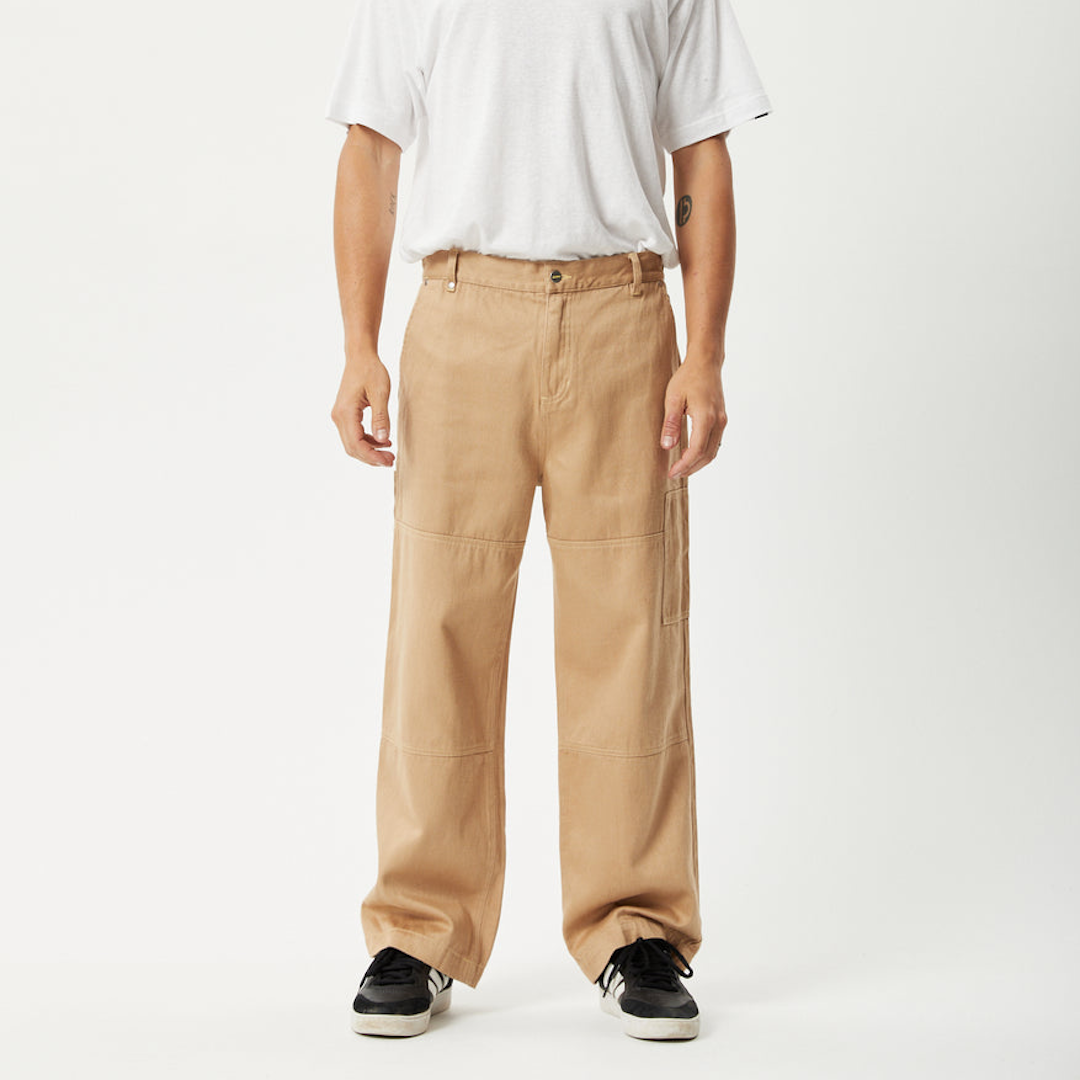 Afends Sleepy Hollow Richmond Hemp Twill Baggy Workwear Pants Tan