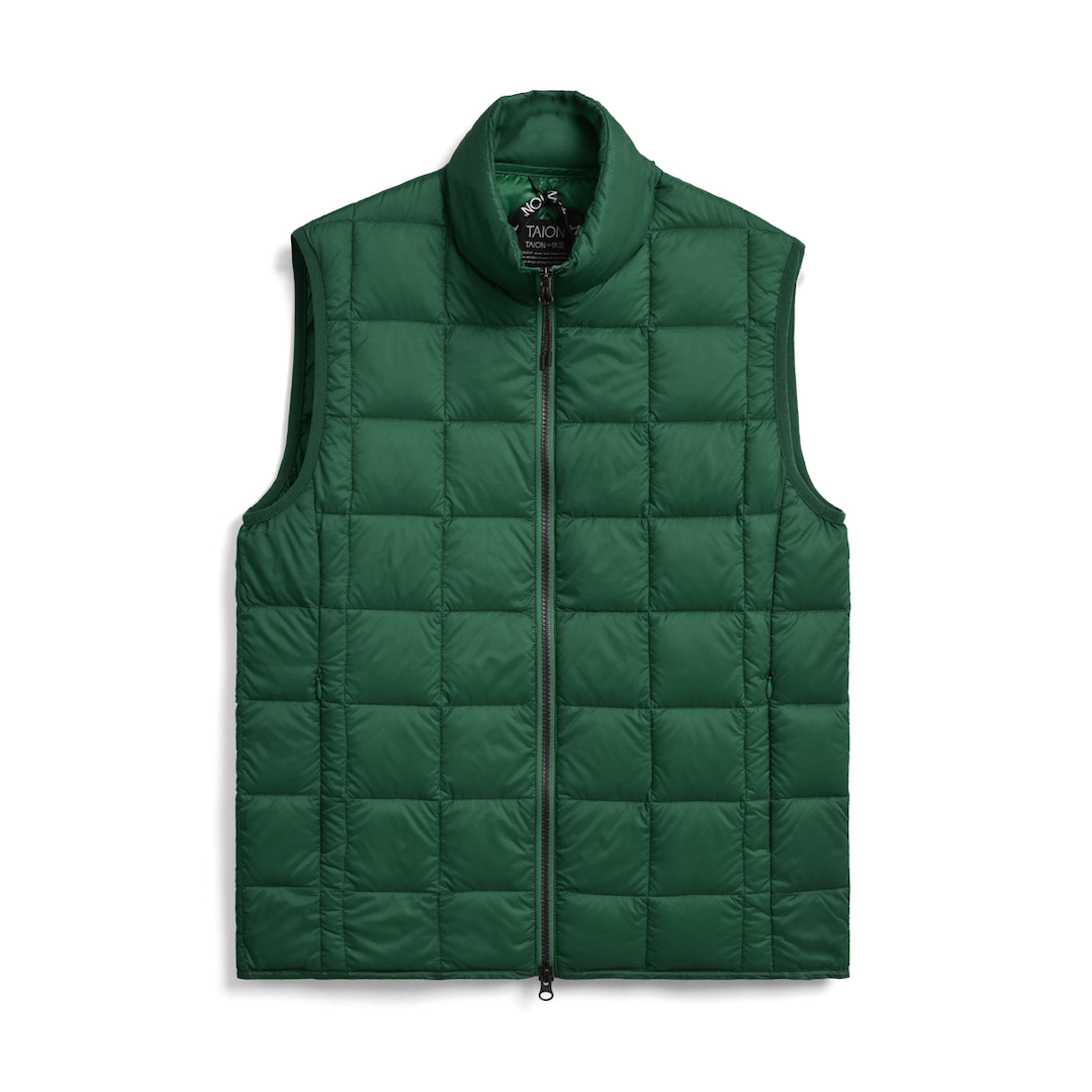 Taion High Neck Zip Inner Down Puffer Vest Green