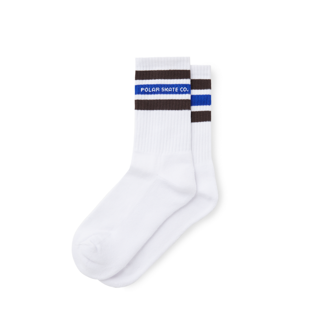 Polar Skate Co. Fat Stripe Socks White + Brown + Blue