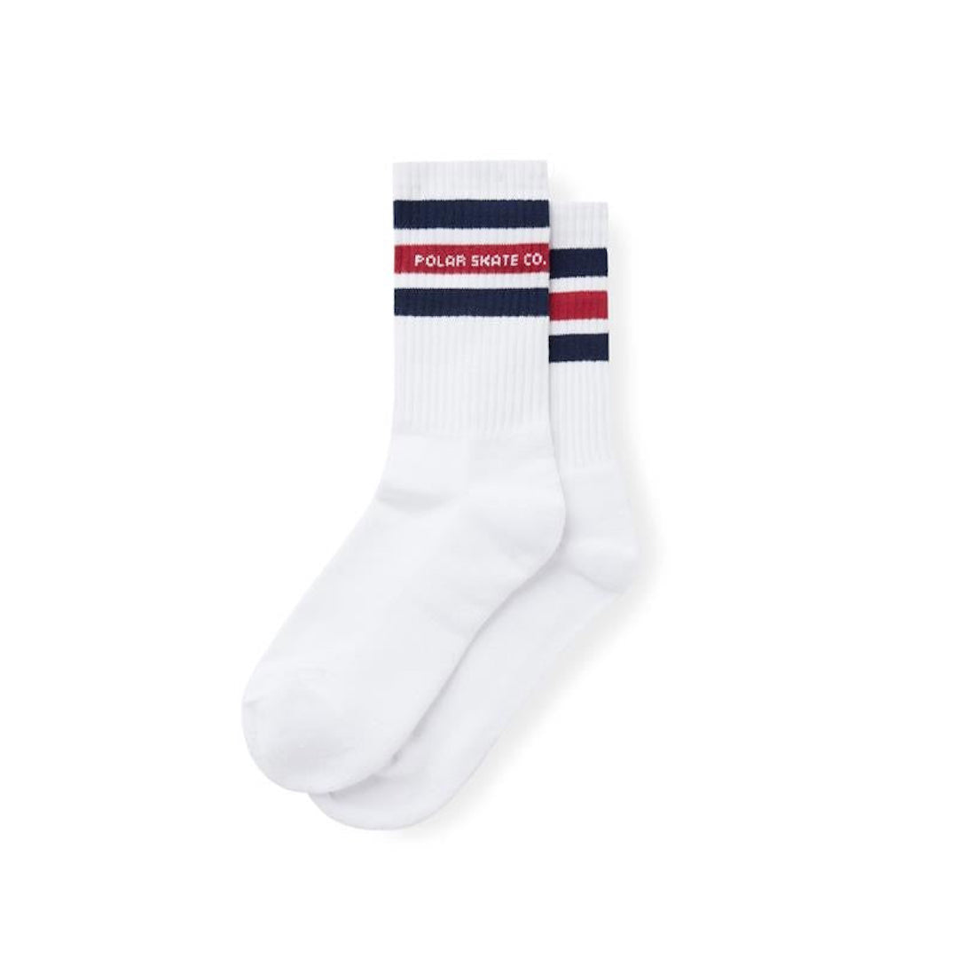 Polar Skate Co. Fat Stripe Socks White + Navy + Red